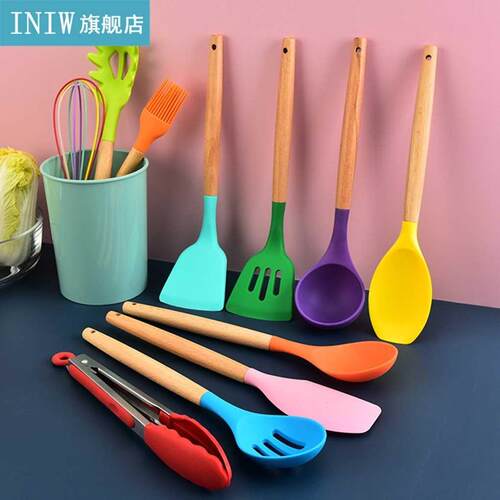 12pcs/set Kitchen Spoon Set Silicone Cooking Utensil Set Woo