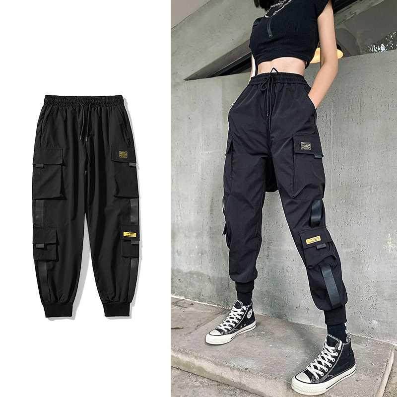 Streetwear Black Pants Women Korean Style Elastic Waist Swea