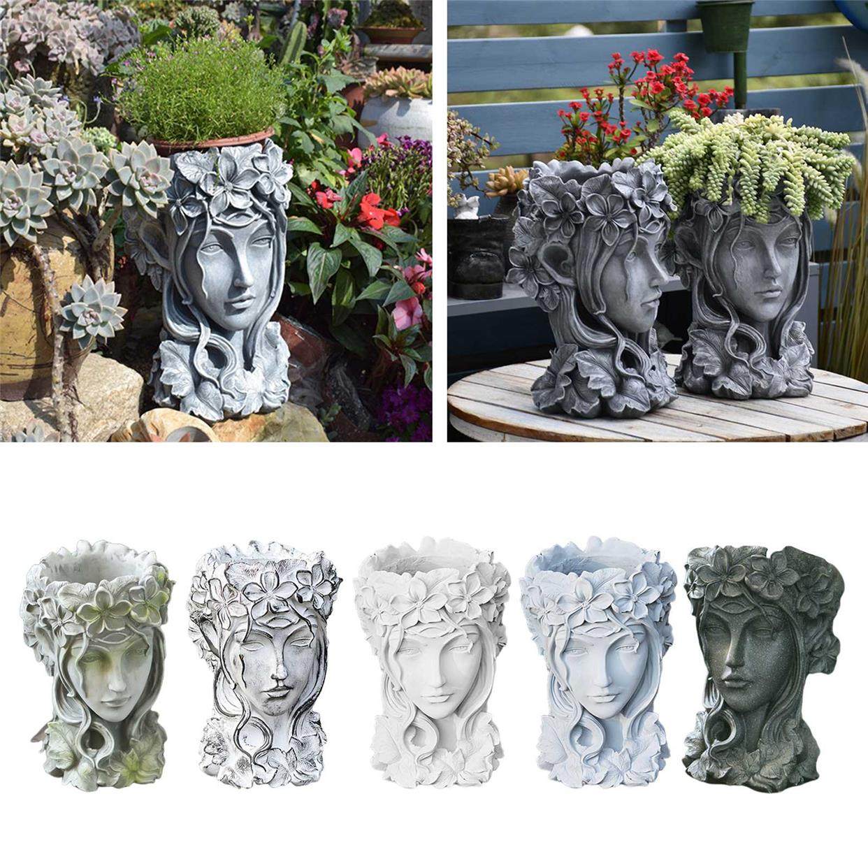 modern goddess head statue flower vase planter herb pot bar