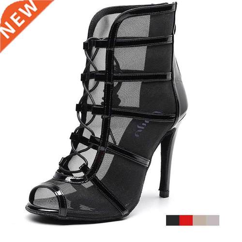 Woman High Top Latin Dance Shoes Red Black Ballroom Dance Bo