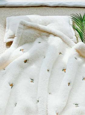 Korean Bear Olive Embroidery Baby Blanket Throws Coral Fleec