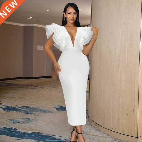 S-4xl plus size white sexy lace low-cut V-neck dress大码女裙
