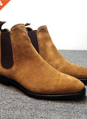 Soft PU Suede Snow Boots Men's Chelsea Boots Winter Chunky B