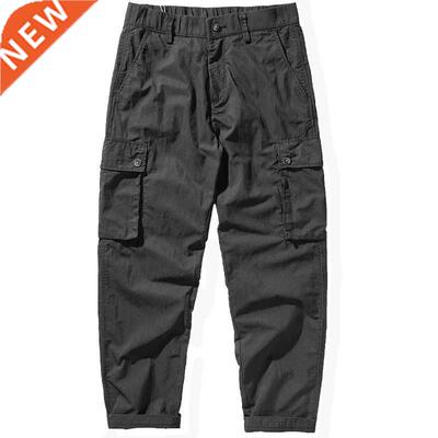 Summer pocket overalls tide black men's casual pants loose e