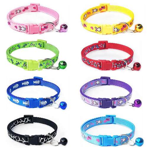 Cartoon Dog Cat Collars With Bell Adjustable Poester Buckl