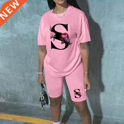 Women Two Piec Set Letter T Shirts And Shorts Summer Short S