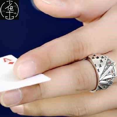 Fashion Exaggerated Cool Opening Ring Playing Card Crystal