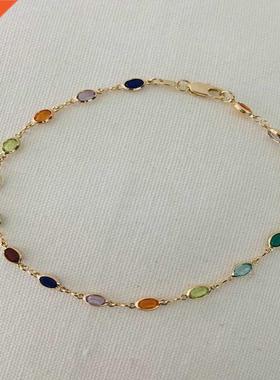 Rainbow Color Crystal Anklets Bracelets for Women Ethnic Sty