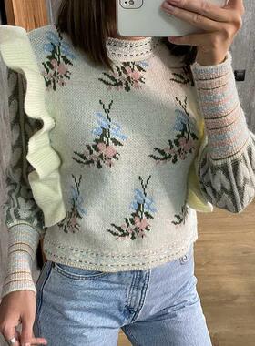 Women's Knit Sweater 2022 Fashion Ladies O-Neck Stitching Ru