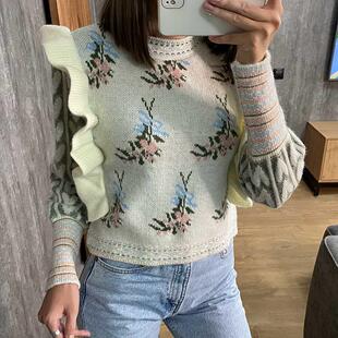 Women's Knit Sweater 2022 Fashion Ladies O-Neck Stitching Ru