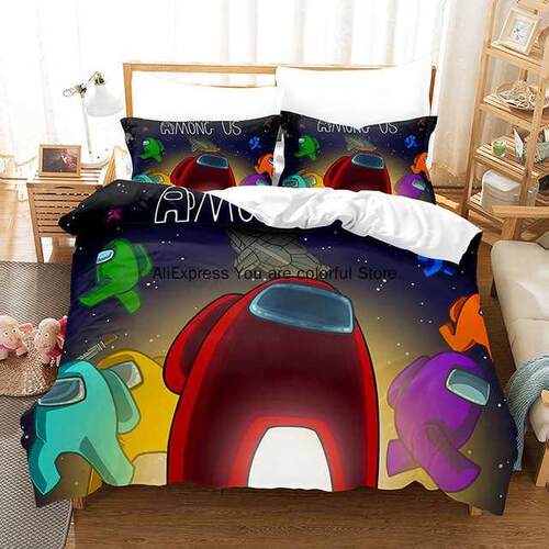 Cartoon A mong Us Game Duvet ver Set With Pillowcases Beddin