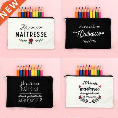Thanks Teacher French Print Large Capacity Pencil Case Schoo