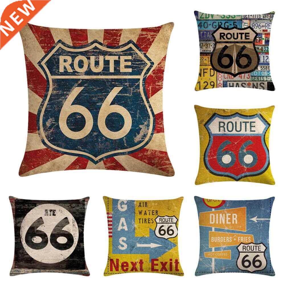 Vintage Route 66 Linen Pillow Case Soft Cushion Cover Sofa图片