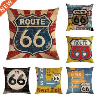 Vintage Route 66 Linen Pillow Case Soft Cushion Cover Sofa