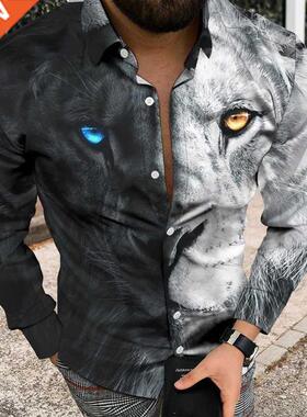 Fashion Men Shirt Turn-down Collar Casual Shirts Black and W