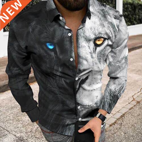 Fashion Men Shirt Turn-down Collar Casual Shirts Black and W