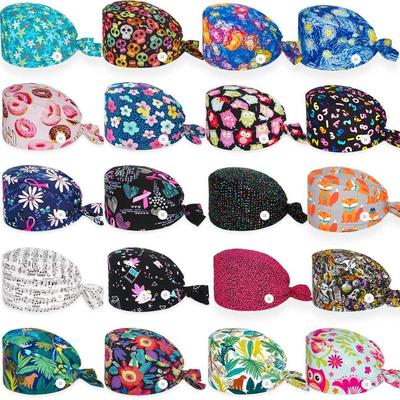 Unisex Scrubs Cap Buttons 100% Cotton Candy Printing Scrub C