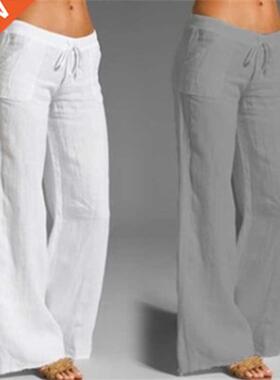Summer Oversized Wide Leg Pants Women Vintage Cotton Linen P