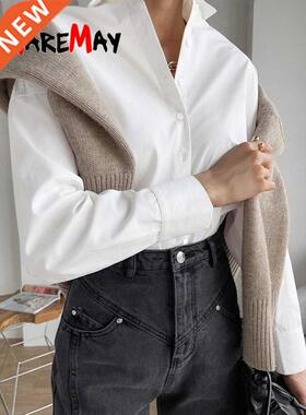 White Women's Oversize Shirt Cotton 100% Blouse 2022 Elegnt