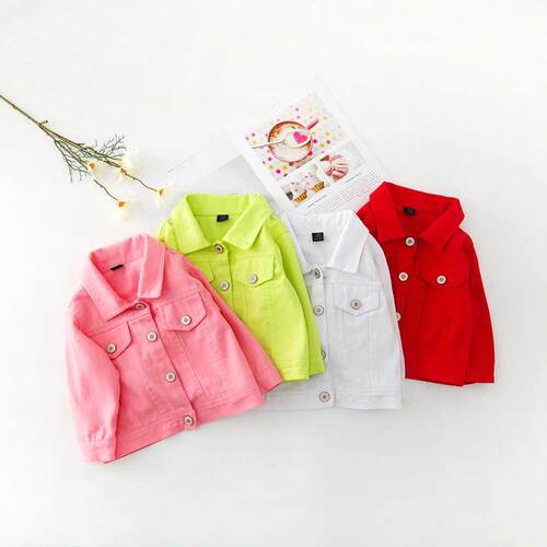 Brand New 2022 Baby Girls Boys Candy Color Denim Jacket Kids