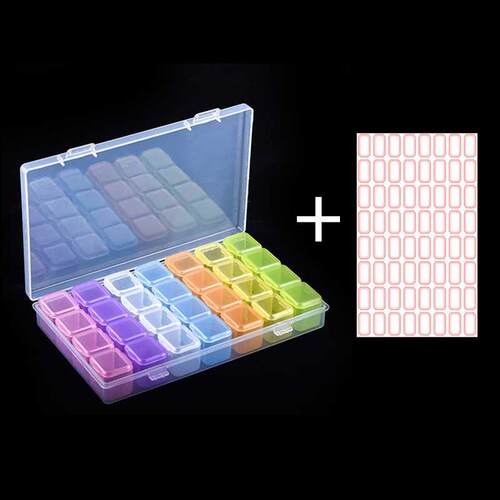 28 Grids Plastic Storage Box and Sticker for Jewelry Button