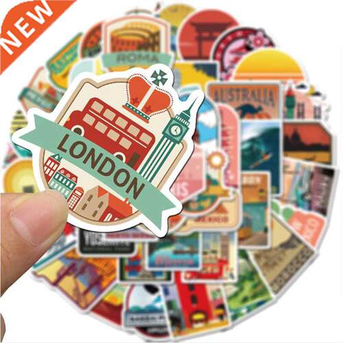 50pcs Travel City Landscape Cartoon Griti Sticker  Mo