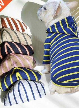 New Fashion Striped Dog Clothes With Hat Spring Summer Dogs