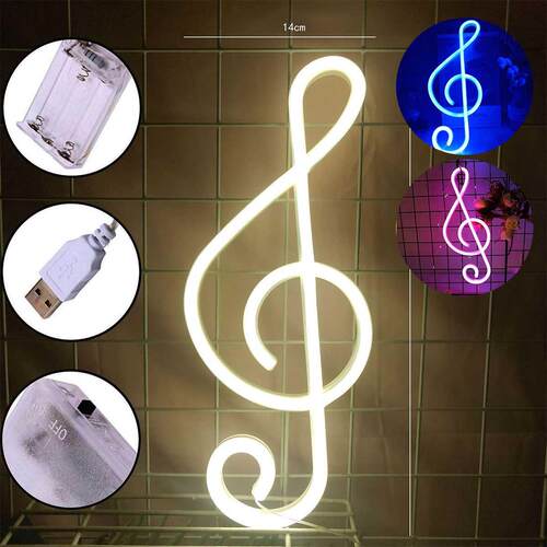 Neon Sign LED Music Note Neon Light Battery/USB Powered Colo