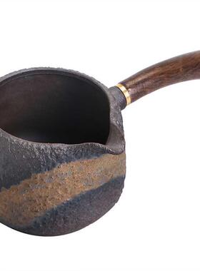 Ebony wood side with handade retro coarse pottery fair cup