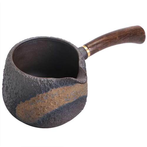 Ebony wood side with handade retro coarse pottery fair cup