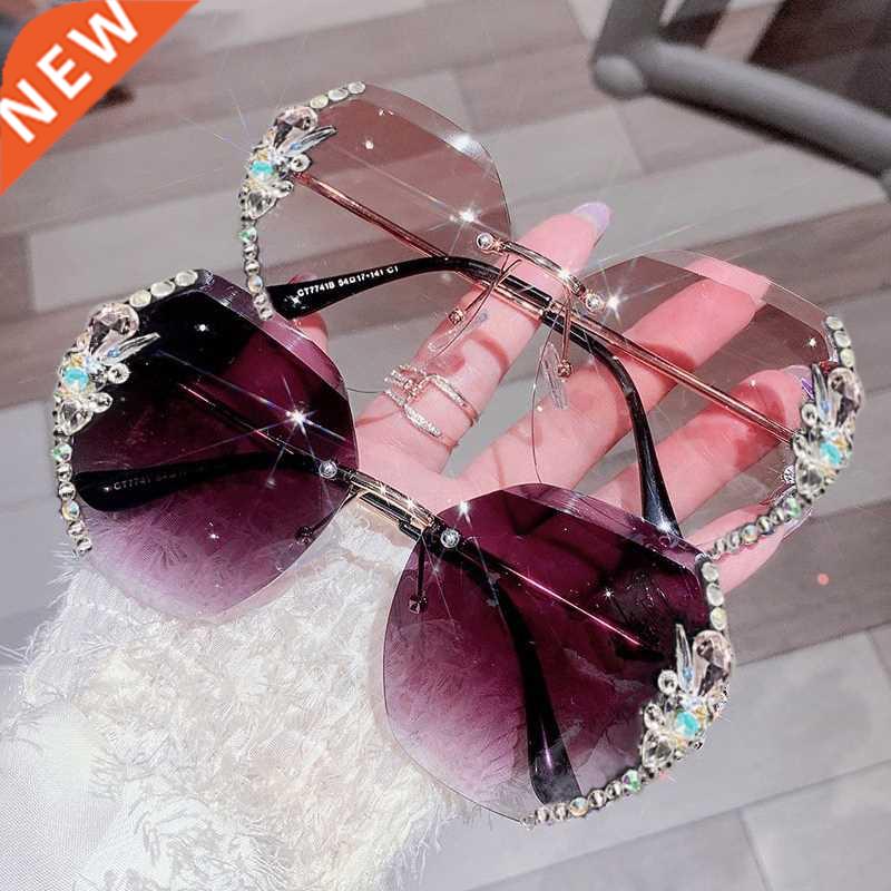 2022 Luxury Brand Design Vintage Rimless Rhinestone Sunglass