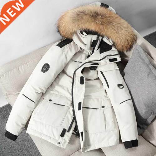 -30 degrees Winter Mens Down Parka With Big Real Fur Collar
