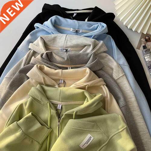 Korean Women Oversized Zip Up Hooded Sweatshirts 2021 Spring