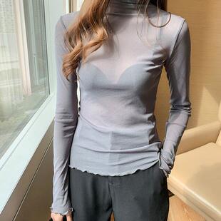 Size M-3XL Girls Mesh Blouses Shirts Tees Female Autumn Tran