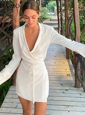 Satin V-Neck Shirt Dress Mini Dresses Elegant Ladies Party