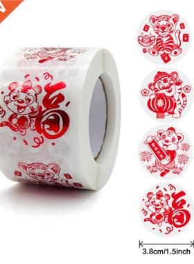 500Pcs/Roll 2022 New Year Stickes 1.5 Inch Tiger Red Label S