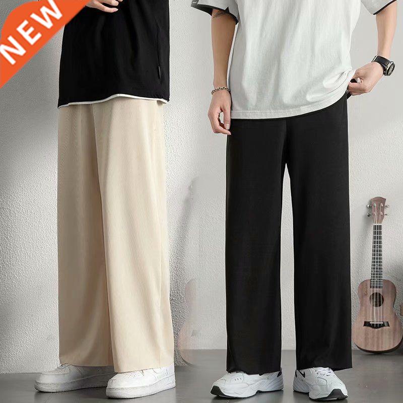 Summer Ice Silk Pants Men's Fashion Khaki Black Casual Pants