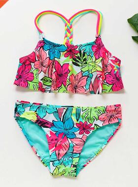 4-16Y Girls Swimwear Teenager Kids Bikini set Tropical flora