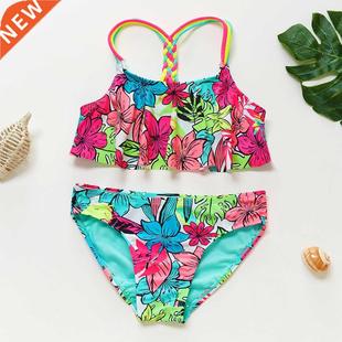 4-16Y Girls Swimwear Teenager Kids Bikini set Tropical flora