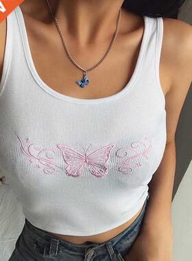 Embroidery Butterfly Women Tank Tops Tees Summer Sleevless C