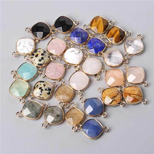 2Pcs Double Hole Natural Agates Tiger Eye Labradorite Quartz
