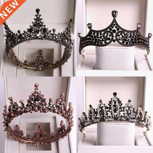 Bridal Pageant Big Round Crystal Tiaras Baroque Crowns Black