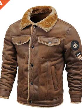 Men Spring Thick Warm Fur Leather Jacket Coat Men Autumn Out