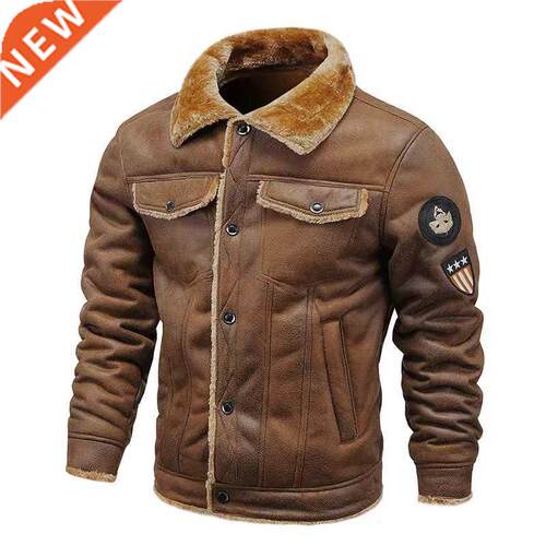 Men Spring Thick Warm Fur Leather Jacket Coat Men Autumn Out