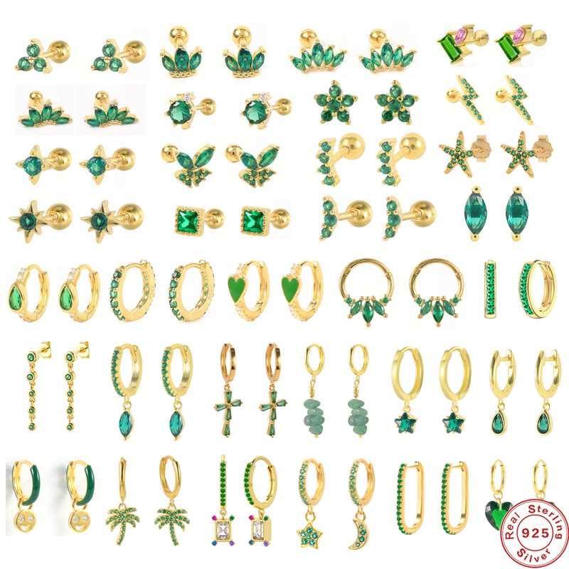 CANNER Green Cubic Zircon 925 Sterling Silver Stud Earrings