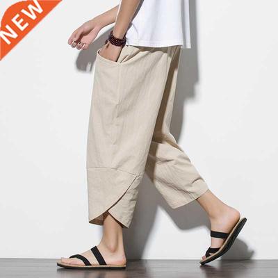 2021 Men Chinese Style Cotton Linen Harem Short Pants Mens R