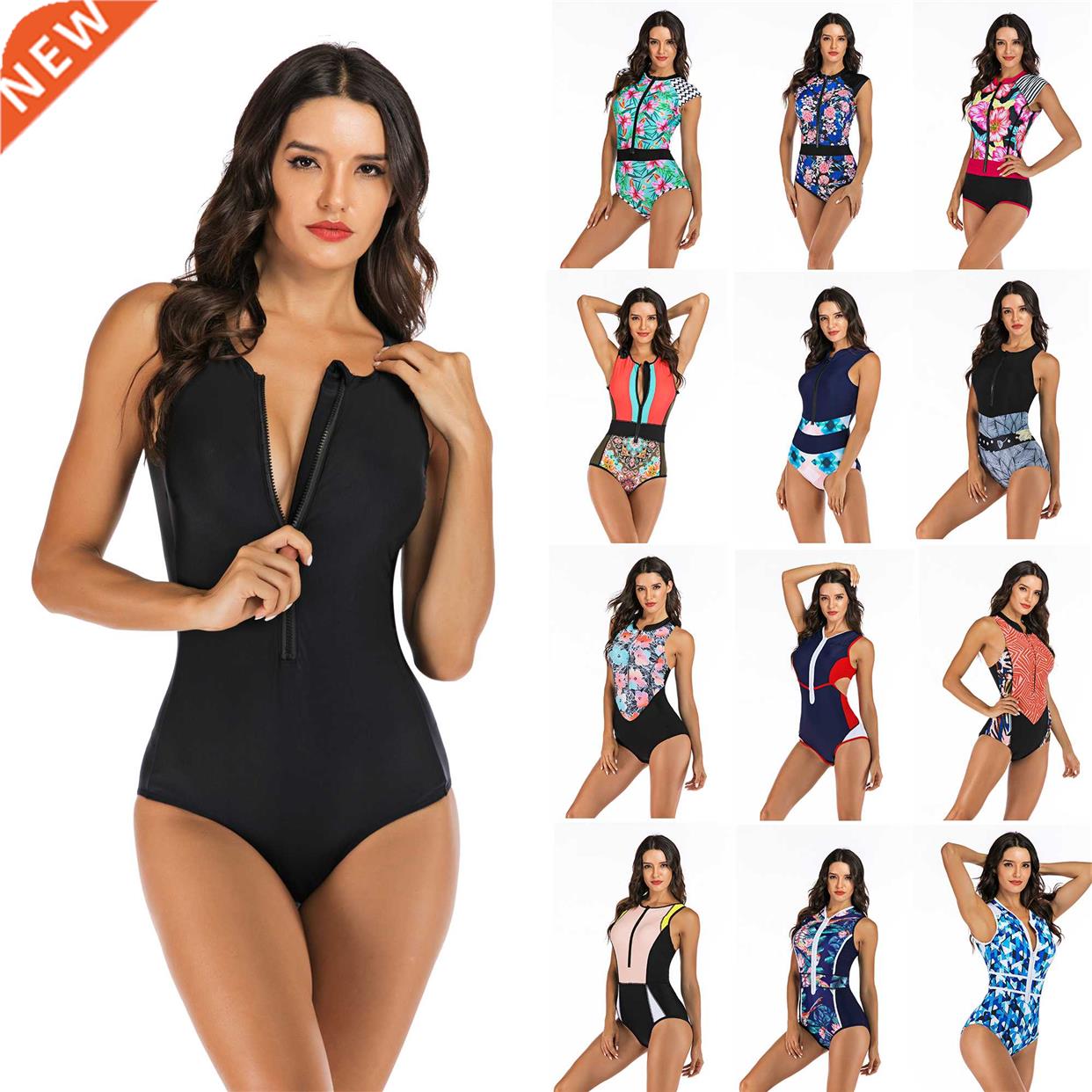Professional Swimwear One Piece Swimsuit Women Zipper Monoki