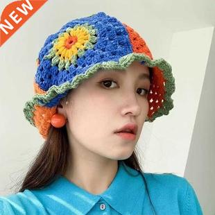 Women Hollow Flower Knitted Fisherman Hat Handmade Crochet