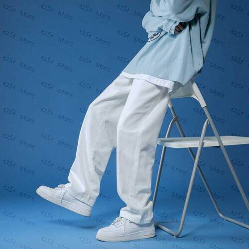 Straight Jeans men White Loose Denim Trousers neutral Street