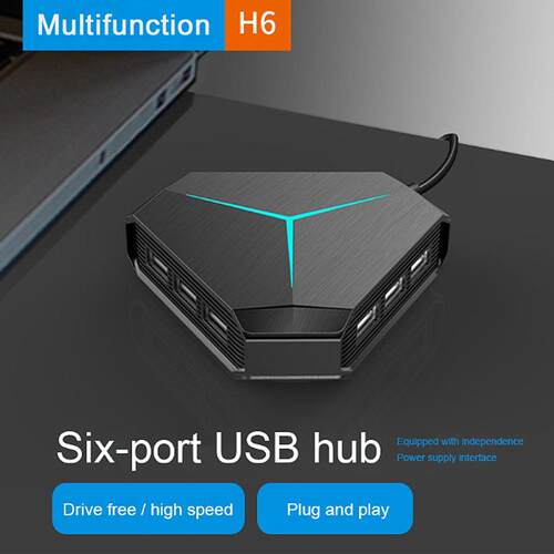 6 Ports USB Hub Splitter With TF SD Card Reader Mic AUX Cool
